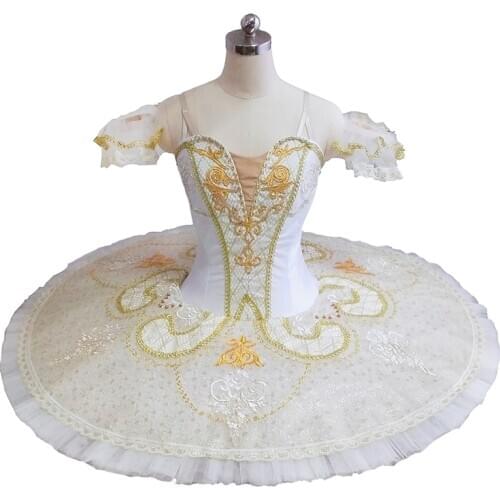 Adult Performance Tutu Women White Gold Roymanda Platter Professional tutu Ballerina Stage Pancake Tutus Competiton Paquita 9097