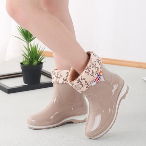 Comemore Hot Sell Womens Pure Color Low-Heeled Rain Boots Outdoor Waterproof Non-Slip Rubber Water Shoes Keep Warm In Winter 41