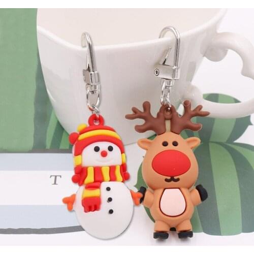 Santa Claus Elk Snowman Christmas Tree Keychain Cute PVC Cartoon Doll Key Chain Key Ring New Year Decor Kids Xmas Trinket Gift