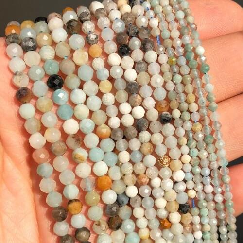 2mm 3mm 4mm Natural Stone Faceted Amazonite Round Loose Spacer Beads for Beadwork Jewelry Making Diy Bracelet Necklace 15 Inches
