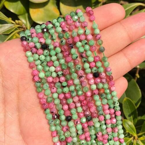 Natural Stone Beads Faceted Rubys Emerals Loose Spacer Beads For Jewelry Making 2/3/4mm DIY Handmade Bracelets 15'Strands