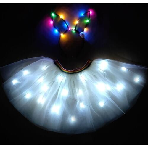 Ivory Light Up Girls Clothes Tutu LED Skirt Set Princess Party Tutus Tulle Pettiskirt Children Ballet led tron Dance clothing