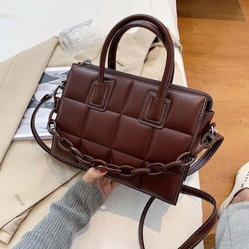 Elegant Female Plaid Tote Bag 2021 New High Quality PU Leather Womens Designer Handbag Autumn And Winter Retro Chain Handbag