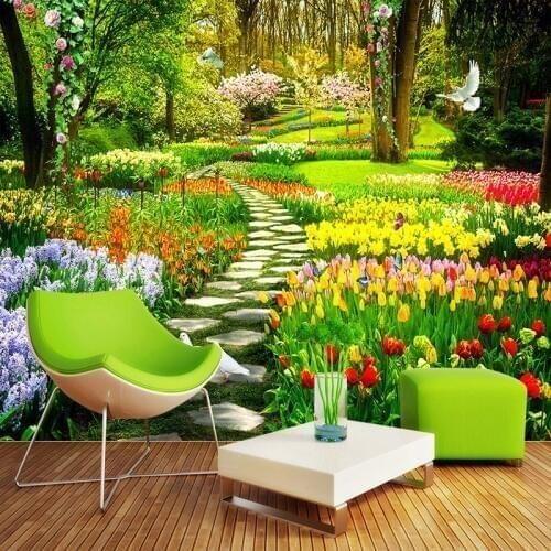 Custom 3D Nature Flowers Garden Path Photo Mural Wallpaper Living Room Bedroom Home Decor Background Wall Covering Papel Murals