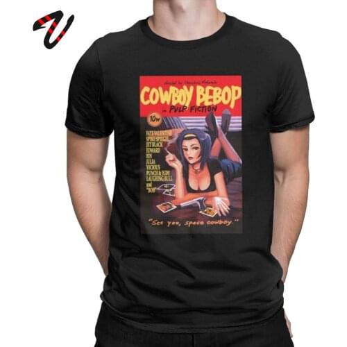 Cowboy Bebop T-Shirts Men Anime Manga Tshirt Faye Valentine Pulp Fiction Tee Shirt Crew Neck Cotton Clothes Summer T Shirt Swag