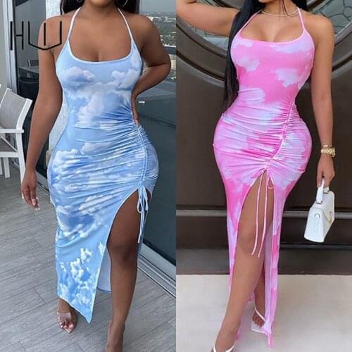 Summer Slit Drawstring Dress Square Neck Sleeveless Spaghetti Backless Maxi Dresses Drawstring Sexy Halterneck Sexy Bodycon