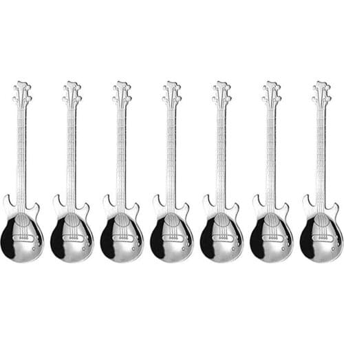 Creative Guitar Spoons 7pcs Stainless Steel Cute Coffee Tea Dessert Scoop For Stirring Drink Mixing Milkshake Jam