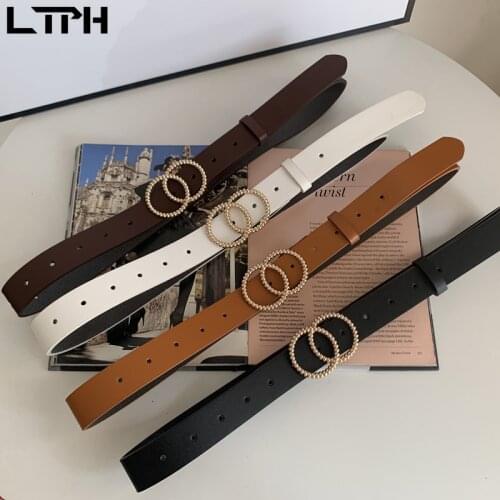 LTPH Fashion Hot sale Double Round Button PU Leather Belt Trendy Decorative Clothing Accessories belts for women 2021 Spring New