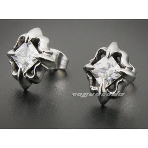 316L Stainless Steel Claw White CZ Stone Fashion Stud earrings 4X027(2 Pieces)