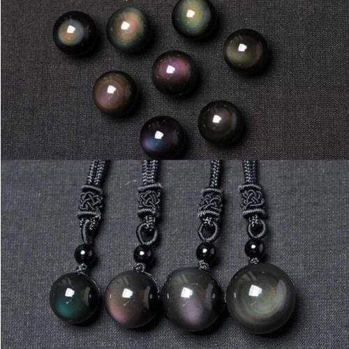 Natural Black Obsidian Rainbow Eye Transfer Bead Pendant Necklace Women Good Luck Jewelry Man Gift