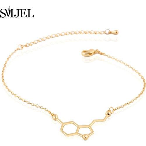 SMJEL 2017 New Serotonin Molecule Bangle Chain Link Bracelets for Women Chemical Structure Charms Bracelet Female Gift B035