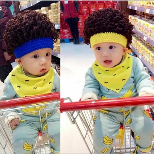 2021 New Autumn Winter Kids Baby Wig Hat Party Cosplay Photo Props Children Boy Girl Wig Knitted Hat Big Hair Curly Cap 1-5T
