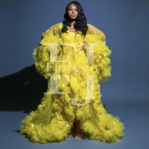 2021 New Fashion Sequins Tulle Party Dress for Photo Shoot Ruffles Puffy Long Sleeve Bridal Robes Baby Shower Pregnancy Dress