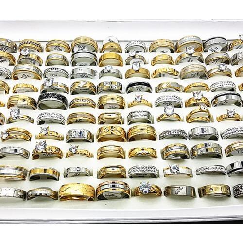 Wholesale 30pcs women ring set men unisex big rhinestone zircon engagement gold silver plated stainless steel jewelry wedding