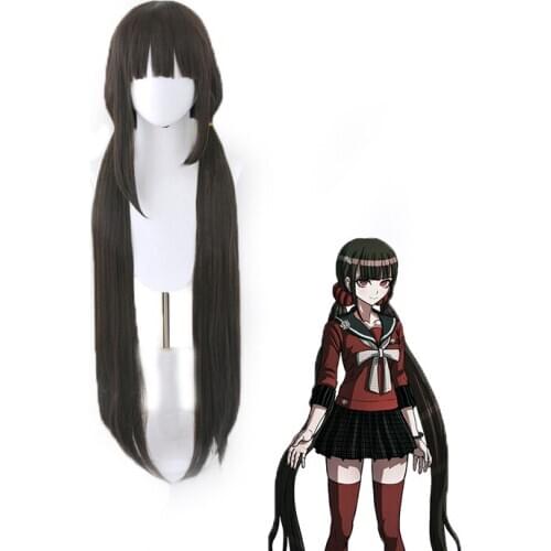 Anime Danganronpa V3: Killing Harmony Harukawa Maki Wig Cosplay Costume Black Long Straight Double ponytail Hair Heat Resistant