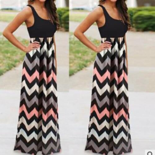 Summer Women Dress Striped Design Long Boho Dress Lady Sleeveless Beach Summer Simple Sundrss Maxi Dress Female Sexy Clothing