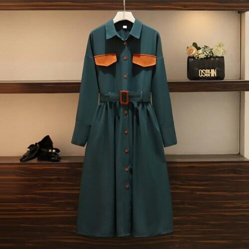 Plus Size Office Ladies Elegant Autumn Long Dresses For Women High Waist Temperament Patchwork Vestidos De Fiesta Belt Dresses