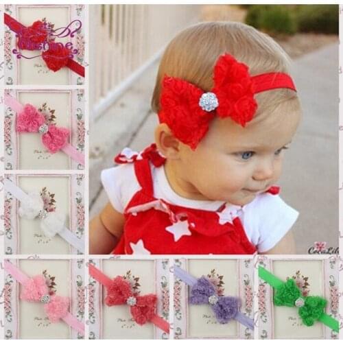 Shining Rhinestone Bowknot Baby Girls Headband Solid Color Elastic Hairband Fashion Bow Children Headwear Infant Birthday Gifts