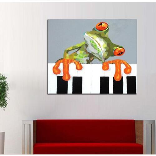 Handpainted Modern Cartoon Free Shipping Modern Abstract Flog Play Piano Oil Painting On Canvas Wall Art For HomeDecor Pictures