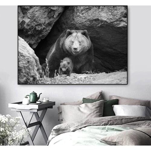 Bear Family Canvas Print Black And White Animal Nordic Posters And Prints Baby Bear Canvas Painting Pictures Living Room Decor