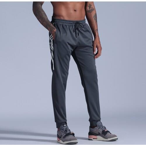 Zip pocket Running Pants Men Fitness Sports Gym Elastic Drawstring Sweatpants Training Jogging Exercise Slim Trousers Football