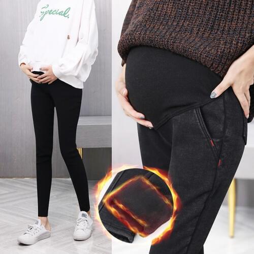 Plus Velvet Maternity Pants Imitation Denim Winter Fashion Pregnancy Clothes Pregnant Outwear Trousers Warm For Women Leggings