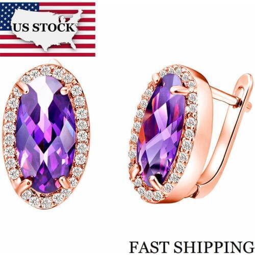 US STOCK 40%Off Red/Purple/Blue/Pink Rhinestone Crystal Stud Earrings for Women Vintage Earring Brincos Earings Uloveido R141
