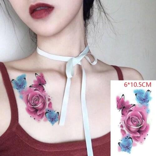 Waterproof Temporary Tattoo Sticker Pink Rose Butterfly Flower Cute Body Art Flash Tattoo Fake Tattoo for Women Men