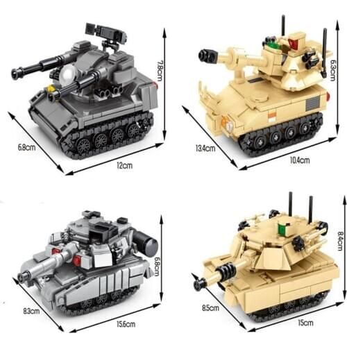 Military series WW2 army Cartoon T-90 M1A2 main battle tank SWAT DIY Model Building Blocks Bricks Toys Gifts