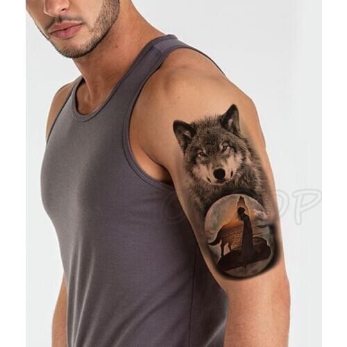 Temporary Tattoo Stickers Snow Wolf Crystal Ball Fake Tatto Waterproof Tatoo Back Leg Arm Belly Big Size for Women Men Girl