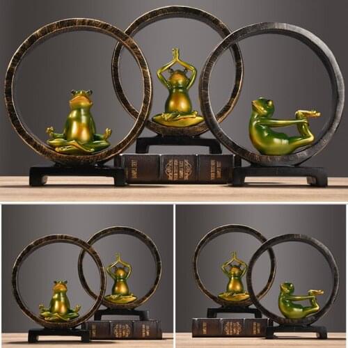 Fun frog learning yoga decorative resin sculpture Unique frog art Home furnishings statue