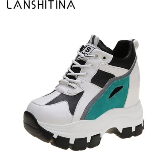 New 2020 Spring Hidden Heel Womens Sneakers High Platform Casual Shoes Lace-Up 8CM Women Breathable Wedge Shoes Zapatos Mujer