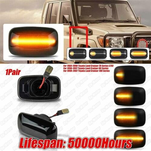 2Pcs Dynamic Led Side Marker Turn Signal Lights Indicator Blinker Lamp for Toyota Land Cruiser 70 80 100 Series
