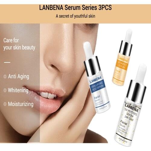 3PCS LANBENA 24K Gold+Silver Silk+Gold Silk Collagen Ampoule Serum Anti-Wrinkle Lighten Spots Nourishing Repairing Revitalizing