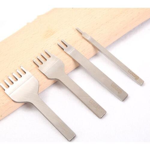 4 Pcs/Set Leather Craft Tool Stainless Steel 1+2+4+6 Hole Chisel Graving Stitching Punch Tools Kit 5mm/6mm