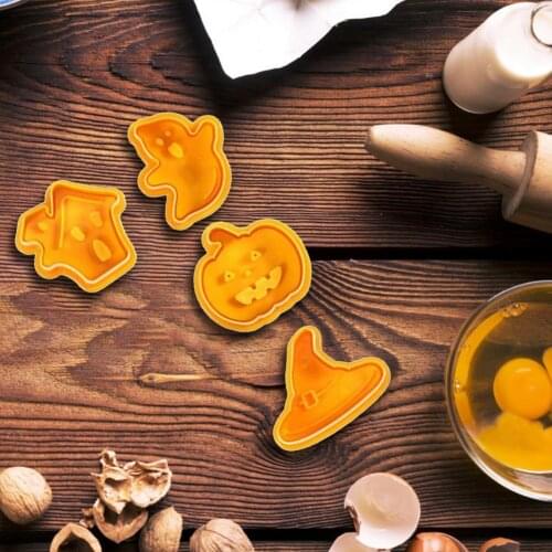 4Pcs/Set Halloween Pumpkin Ghost Theme Plastic Cookie Cutter Plunger Fondant Sugarcrafts Chocolate Mold Cake Decorating Tools