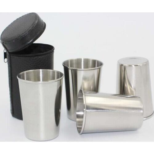 4pcs/lot grade food 4 Pieces 150ml Beer Cups with Bag Outdoor Travel Mugs 304 Stainless Steel Cups JZ 1125