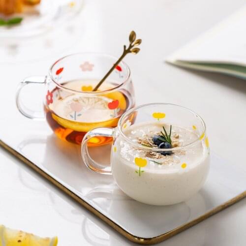 400ml Flower Milk Cup With Spoon Coffee Breakfast Mug Set Dessert Plate Japanese Style Water Cup And Dish Cute Girls Gifts