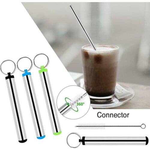 Bar Accessories Eco Friendly Stainless Steel Metal Straw Beer Telescopic Reusable Drinking Straw With 1 Brush 1 Carrying Case