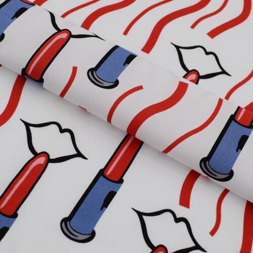 The white bottom waves lipstick reactive dyeing pure cotton fabric for summer dress telas por metros tissu au metre vestidos DIY