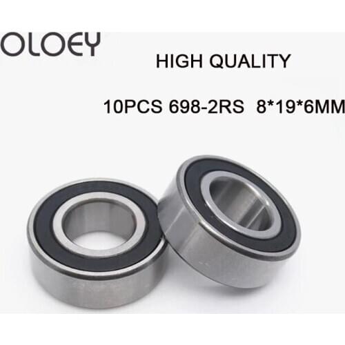 Free Shipping High Quality 10pcs/Lot 698-2RS 698 RS 8x19x6mm Rubber Sealed Ball Bearing Miniature Bearings 698rs