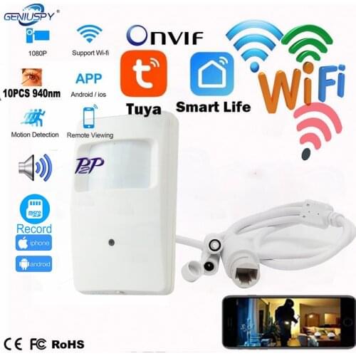 Tuya DC12V Wireless Surveillance Audio Video Security TF Card 1080P HD Home Security CCTV Pir Style Pin Hole IR IP Camera WiFi