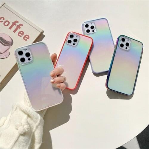 Rainbow Laser Cases for Iphone 12 12Pro Max Shockproof Case for Iphone 11 11Pro Soft Border Aurora Color Covers Protective Capa