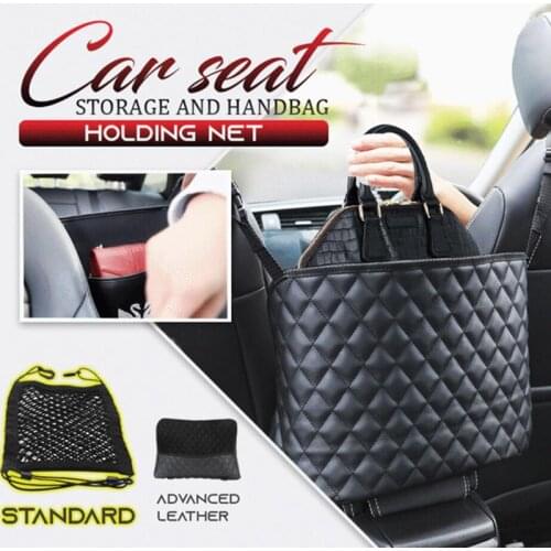 PU Leather Black Storage Bag Advanced Car Net Pocket Handbag Holder Convenient and Durable Car Accessories Fast Shipping