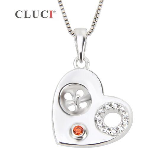 CLUCI Elegant Lady Necklace 925 Hollow Heart Pendant Mounting with zircons Necklace Sterling Silver Jewelry Loving Gift SP175SB