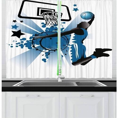 Teen Room Decor Curtains Silhouette of Basketball Player Jumping Success Stars Illustration Window Drapes for Living Room