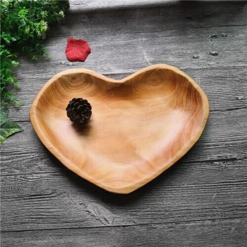 Heart Shape Wooden Fruit Plate Snack Candy Dessert Dried Fruit Platter Kitchen Tableware