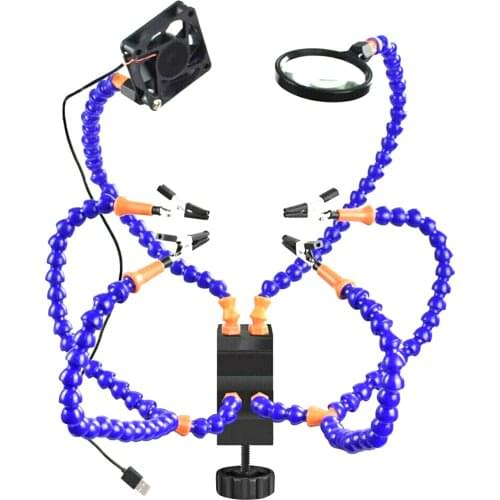 Soldering Iron Helping Holder Third Hand Flexible Arms Table Clamp Fixing Station Welding Tool with USB Fan & Magnifier & Wrench