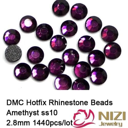 DMC HotFix Rhinestones 1440Pcs ss10 Amethyst Round Flatback Iron On Glass Diamonds With Glue Backing DIY Craft Garments Supplies
