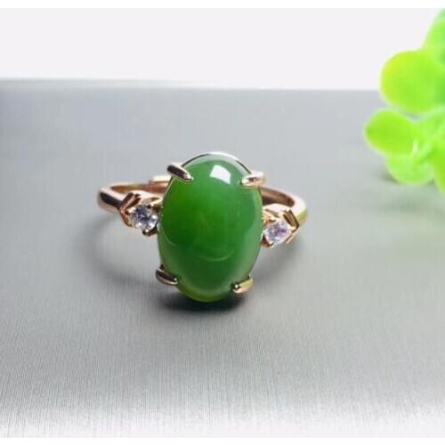 Natural Hetian Jade 925 Silver Inlaid Zircon Jasper Egg Noodle Ring For Women Fine Jewelry